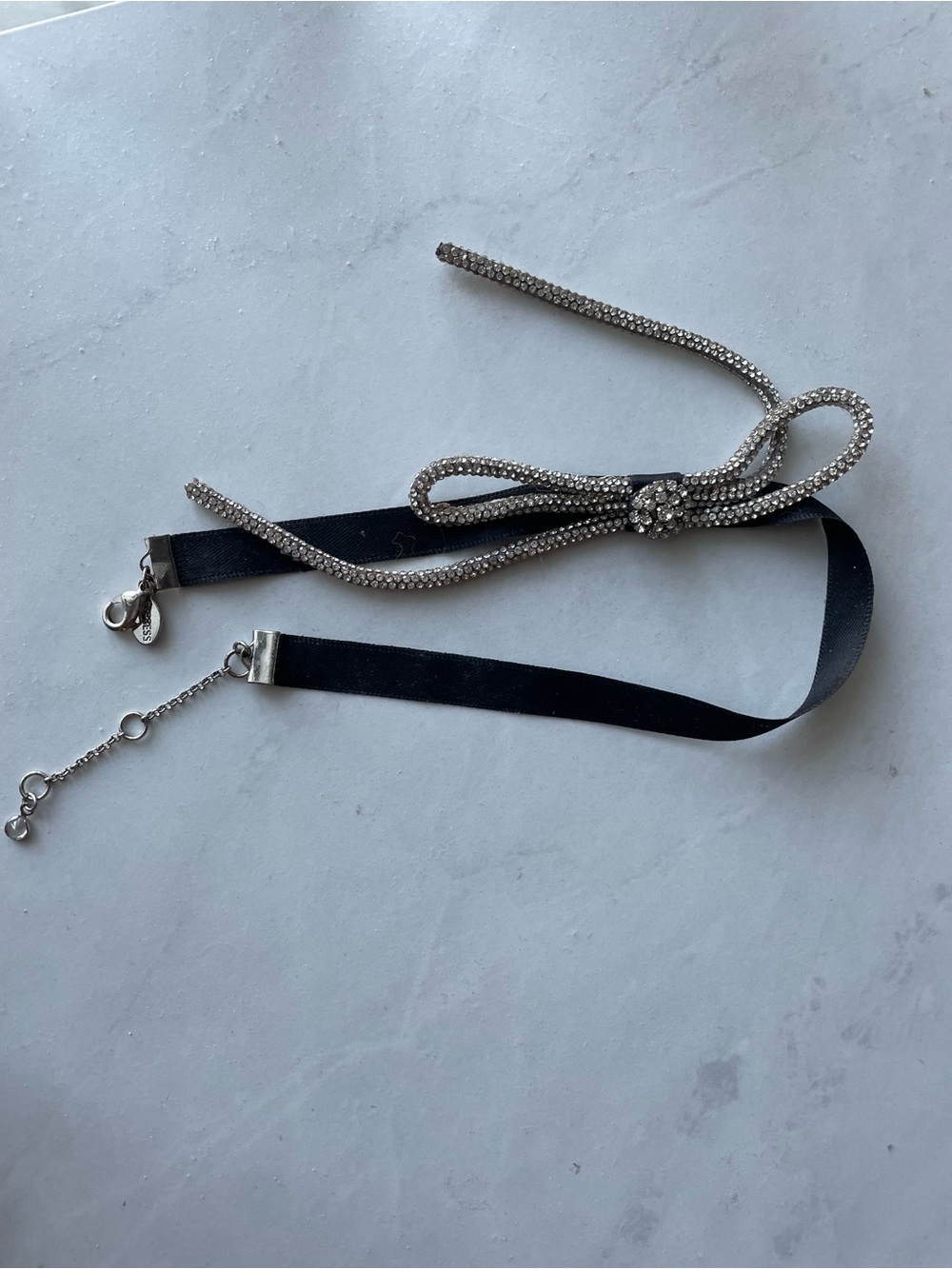 Express Black Choker with Rhinestone Bow Accent